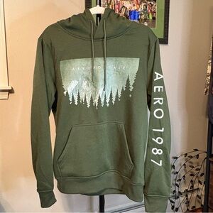 RARE Aeropostale Green Hoodie With Mountain & Forest Graphic